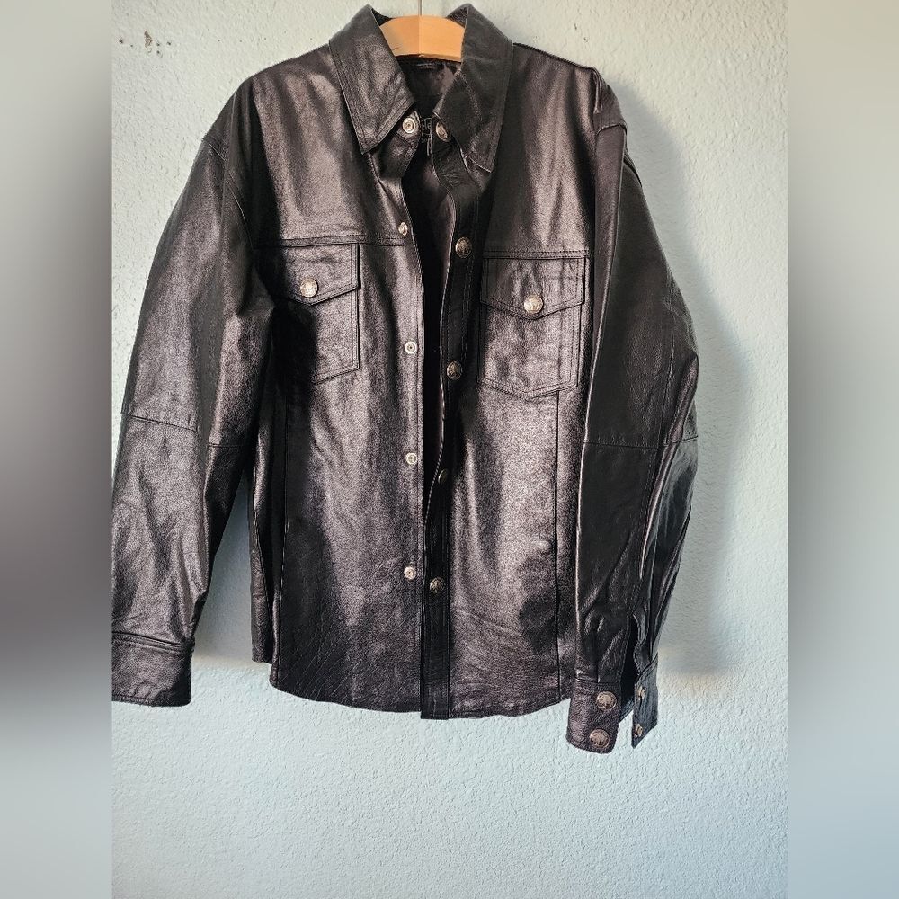 Element Black Leather Shirt Jacket Motorcicle